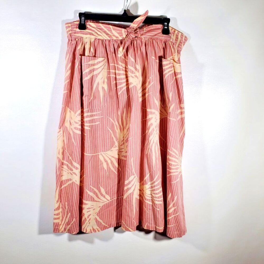 VTG 70s Isaac Hazan Tropical Skirt Pink Palm Leaf Paperbag Elastic Waist Pockets